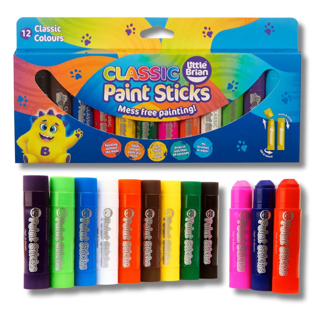 Little Brian Paint Sticks For Kids - 12 Pack Assorted Colours - Mess-Free, Easy Clean Up, Fast Drying Action, Vibrant Colours, Multi-Surface, Twist & Paint