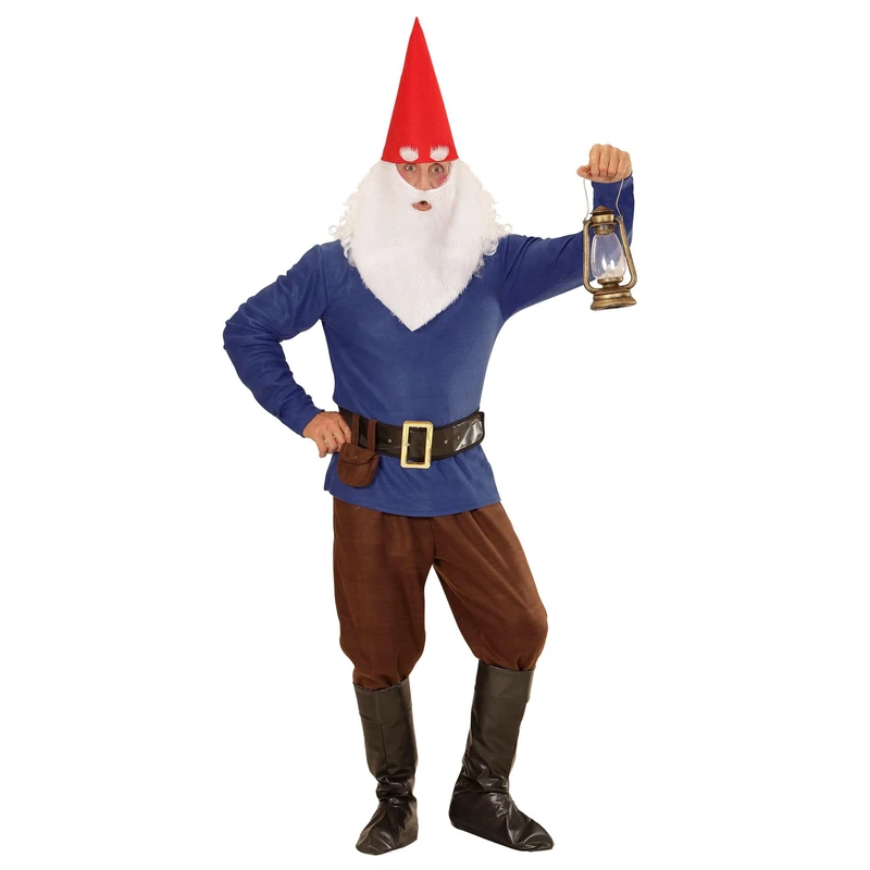Widmann 01343 - Adult Costume Dwarf, jacket, pants, belt with bag, shoe cover, hat with ears, eyebrows and beard