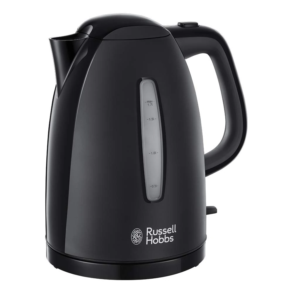 Russell Hobbs Textures Electric 1.7L Cordless Kettle (Fast Boil 3KW, Black Premium Plastic, matt & high Gloss Finish, Removable Washable Anti-Scale Filter, Push to Open lid, Perfect Pour spout) 21271