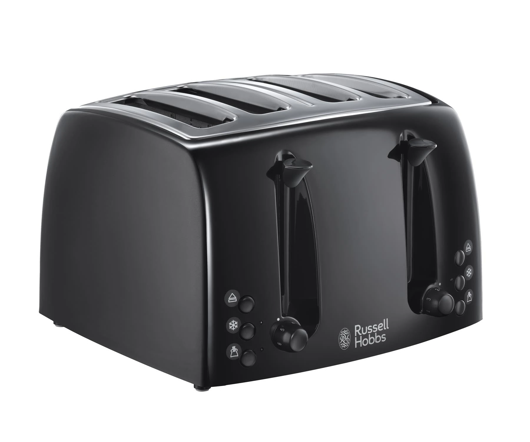 Russell Hobbs Textures 4 Slice Toaster (Extra Wide Slots, 6 Browning Levels, Frozen, Cancel & reheat Function with Indicator Lights, Removable Crumb Tray, 850W, Black matt & high Gloss Finish) 21651