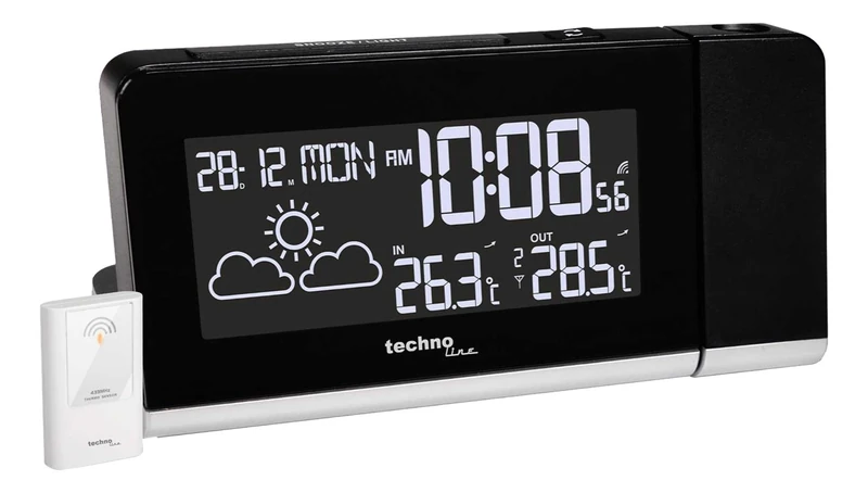 TechnoLine WT 539 Projection Alarm Clock with Weather Forecast,Black and silver