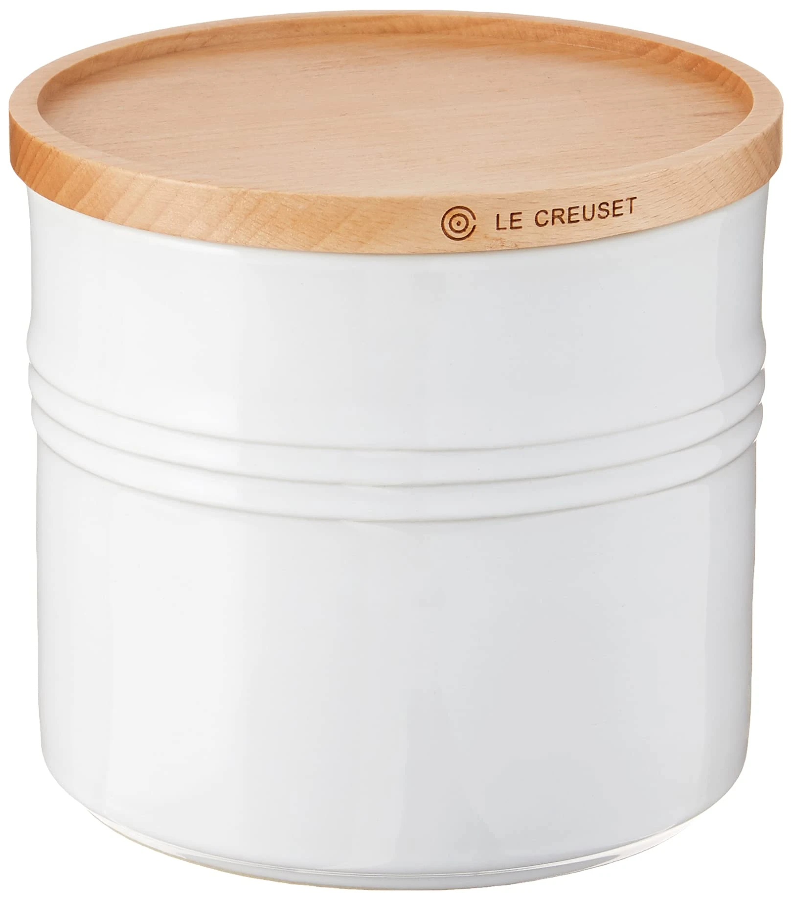 Le Creuset Stoneware 5 1/2" Canister with Wood Lid, 1 1/2 Quart, White