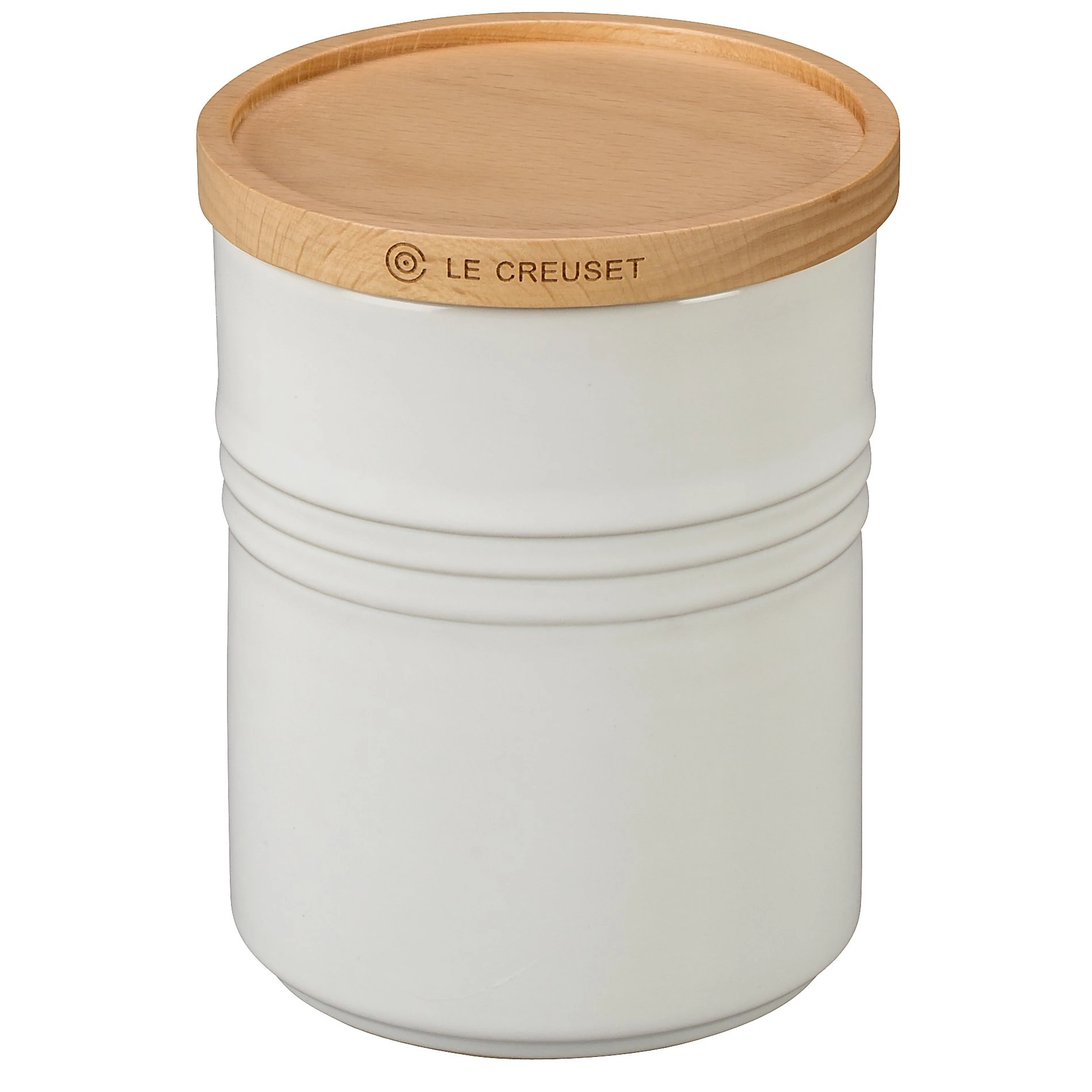 LE CREUSET Stoneware Canister with Wood Lid, 2.5 qt. (5.5" diameter), White