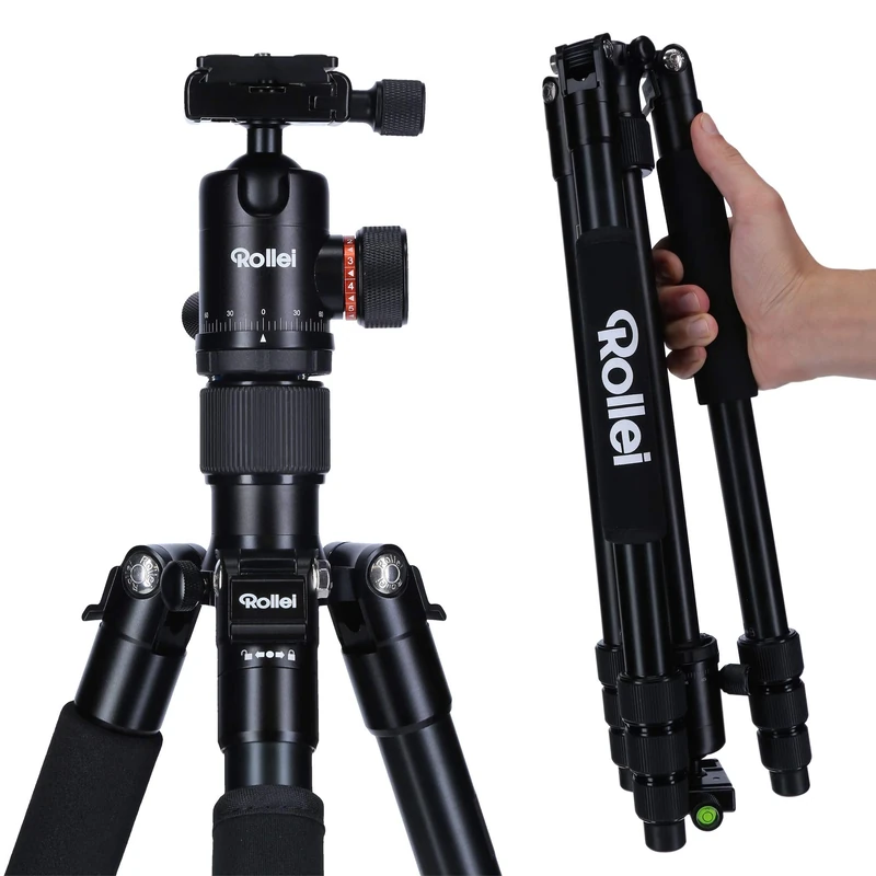 Rollei C5i Camera Tripod Black, 156cm Compact Aluminum Camera Stand with Ball Head & Phone Holder & Carry Bag Max. Load 8KG Portable Travel Tripod for Camera and Phone, Camera-Tripod-Travel-Stand