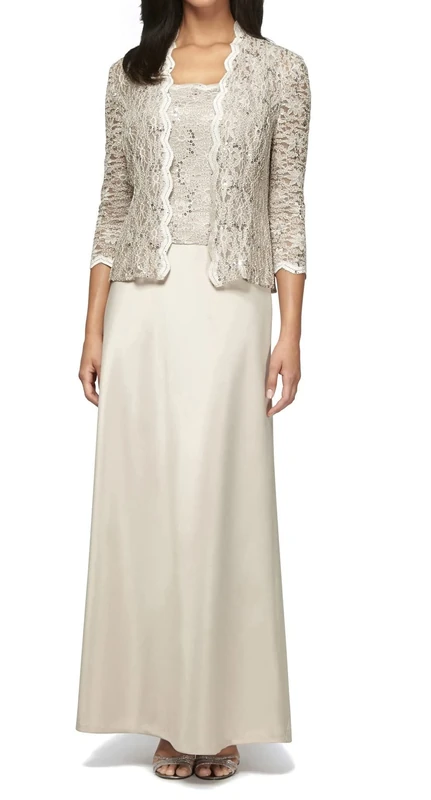 Alex Evenings Women's Long Mock Jacket Dress with Satin Skirt - - 16 Taupe