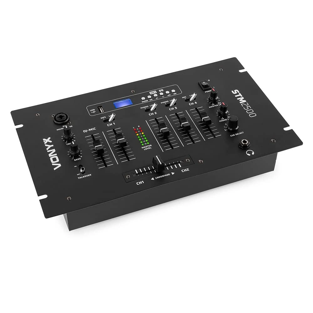 Vonyx STM2500 5-Channel DJ Mixer with Bluetooth, USB MP3 Player, Audio Mixer Featuring Microphone Inputs, Phono & Line Switch, Crossfader for Live Performances and Studio Use