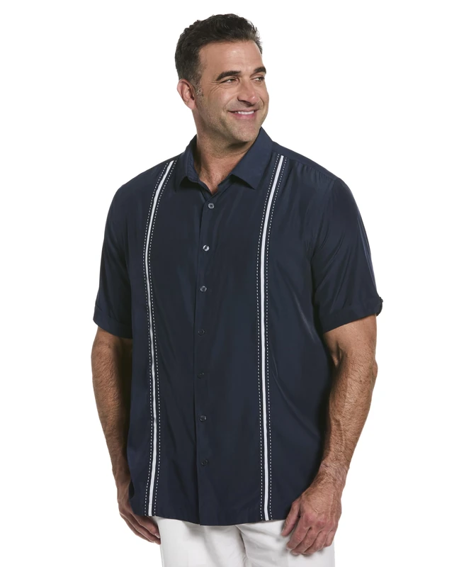 Cubavera Men's Short Sleeve Insert Panels with Pick Stitch Shirt, Dress Blues, 3XL - Image 1
