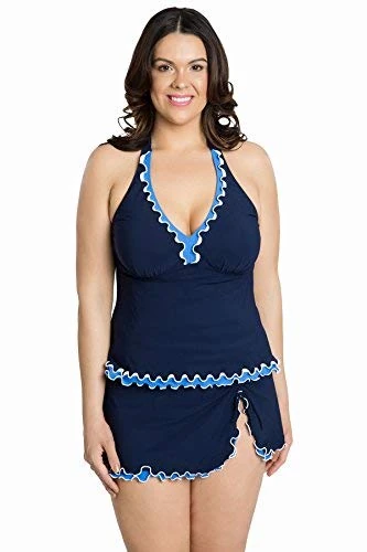 Profile by Gottex Women's Plus Size Blue Lagoon Halter Tankini Top - Blue -