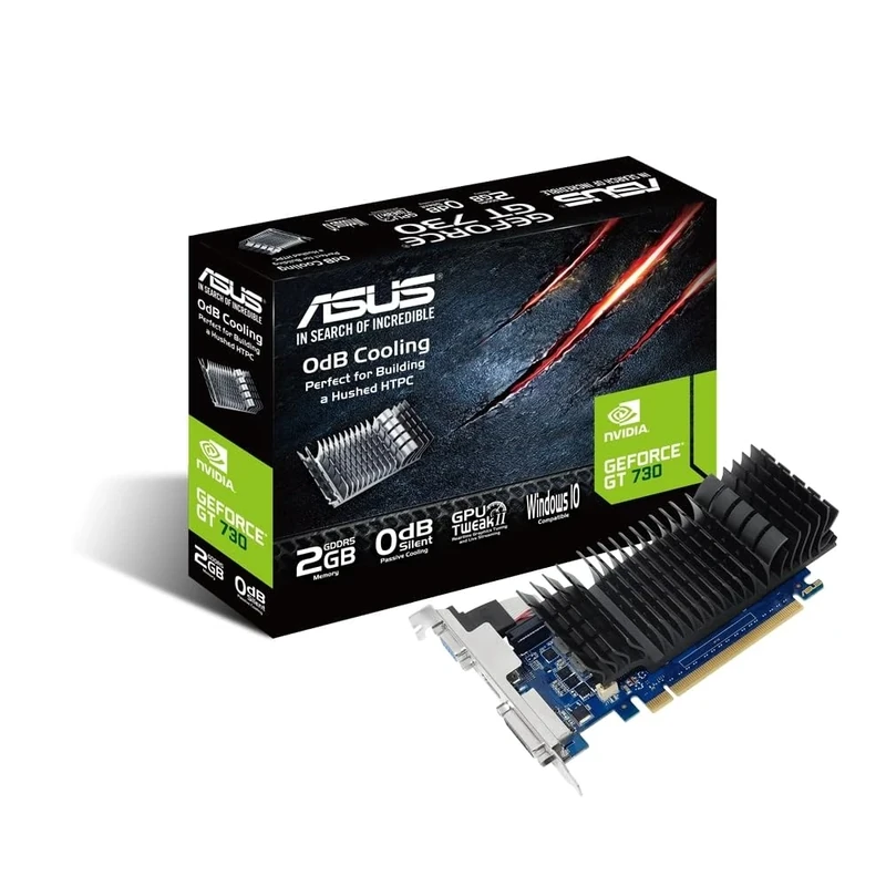 ASUS NVIDIA GeForce GT 730 Graphics Card (PCIe 2.0, 2GB GDDR5 Memory, Low Profile Design, 0dB Silent Passive Cooling)