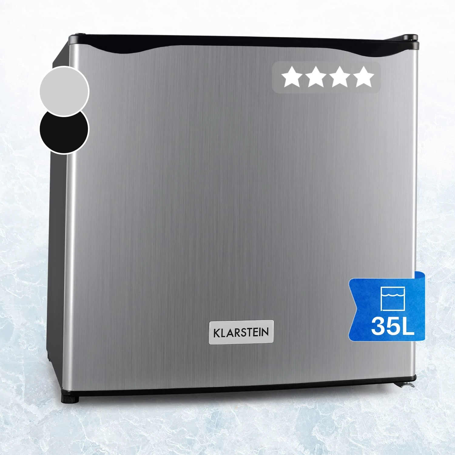 KLARSTEIN Garfield Freezer Cube 4 Stars - 35 Litres, 65W, Class+, Temperature from -18 to -24 ° C, Removable Insert Grid, Usable Space Divided in 2 Levels, Silver