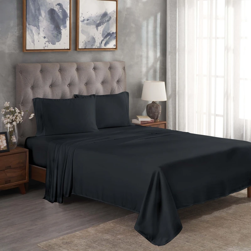 Superior 300 Thread Count King Sheet Set, 100% Modal, Solid, Black, Beechwood, 36.8x6.4x25.4 cm