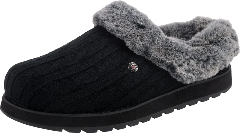 Skechers Women's Keepsakes - Ice Angel slipper, Black Cable Knit Sweater Faux Fur Trim, 7 UK