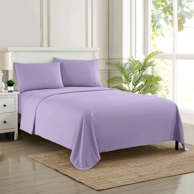 Sweet Home Collection Luxury Bedding Set with Flat, Fitted Sheet, 2 Pillow Cases, Microfiber, Lavender, King