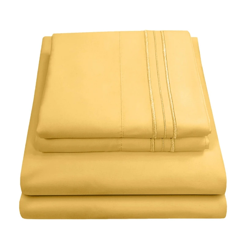 Sweet Home Collection Luxury Bedding Set with Flat, Fitted Sheet, 2 Pillow Cases, Microfiber, Yellow, King