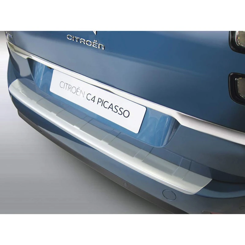 ABS Rear Bumper Protector Compatible with Citroën C4 Grand Picasso 2013- & C4 Grand Spacetourer 2018- Silver 'Ribbed'