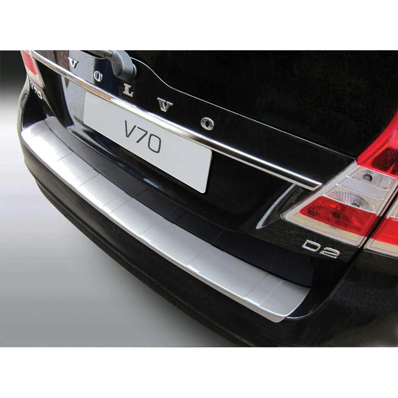 ABS Rear Bumper Protector Compatible with Volvo V70 2013-2016 (Excl. XC70) 'Ribbed' 'Brushed Aluminium' Look