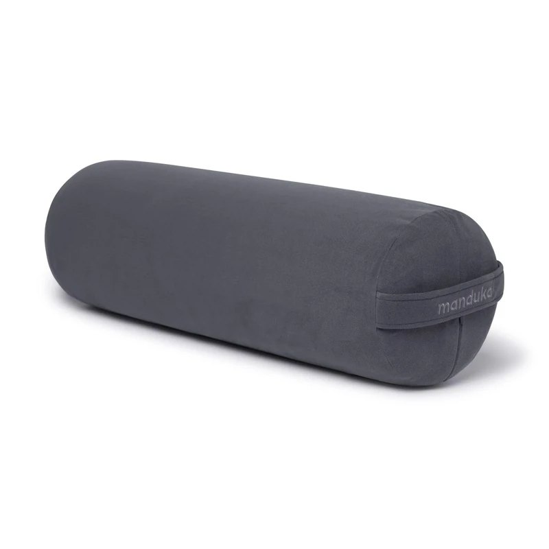 Manduka Yoga Round Bolster Pillow - Firm, Removable eQua Cover, Easy Carry Handle - Thunder Grey, 27" x 9" x 9"