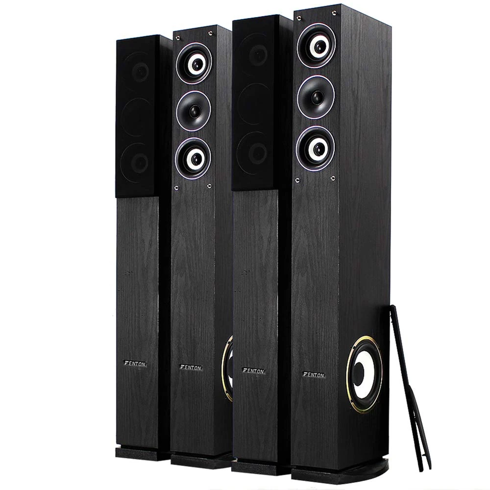 Fenton 4x Home Hi-Fi 6.5" 3-Way Floor Standing Column Speakers – 2000W Peak Power Audio System with Wide Frequency Response and Elegant Black Design