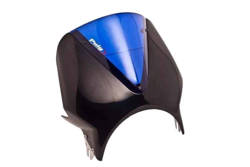 Puig 005NA Short fairings for round headlights, compact aerodynamic screen for round headlight made of 3 mm polycarbonate with rounded profile and high impact resistance, Blue - Image 1