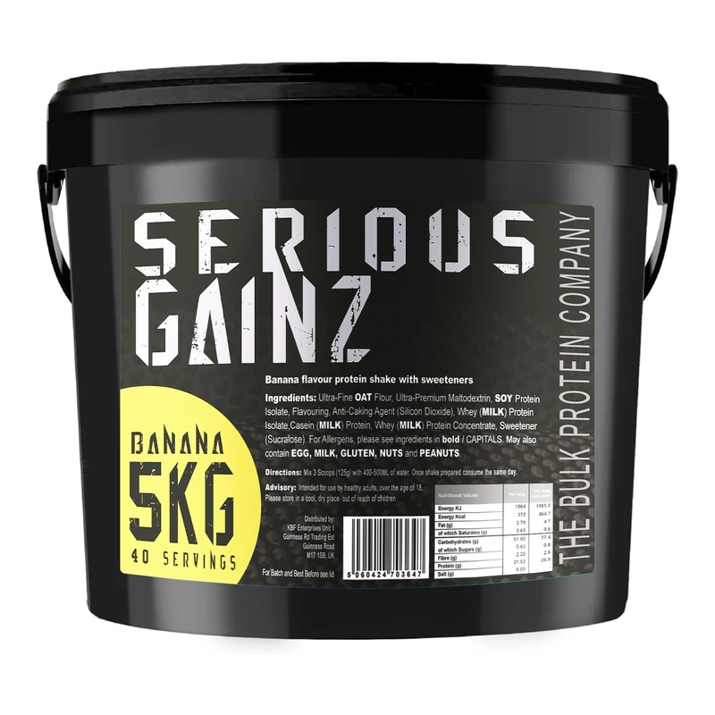 The Bulk Protein Company Serious Gainz Mass Gainer Protein Powder Whey Vegetarian Banana 5 kg B142-BA