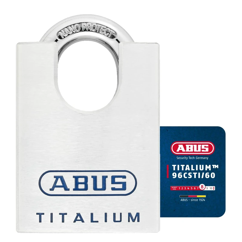 ABUS Titalium padlock 96CSTI/60 - lightweight lock body made of solid special aluminium - with integrated shackle protection - ABUS security level 8 - silver