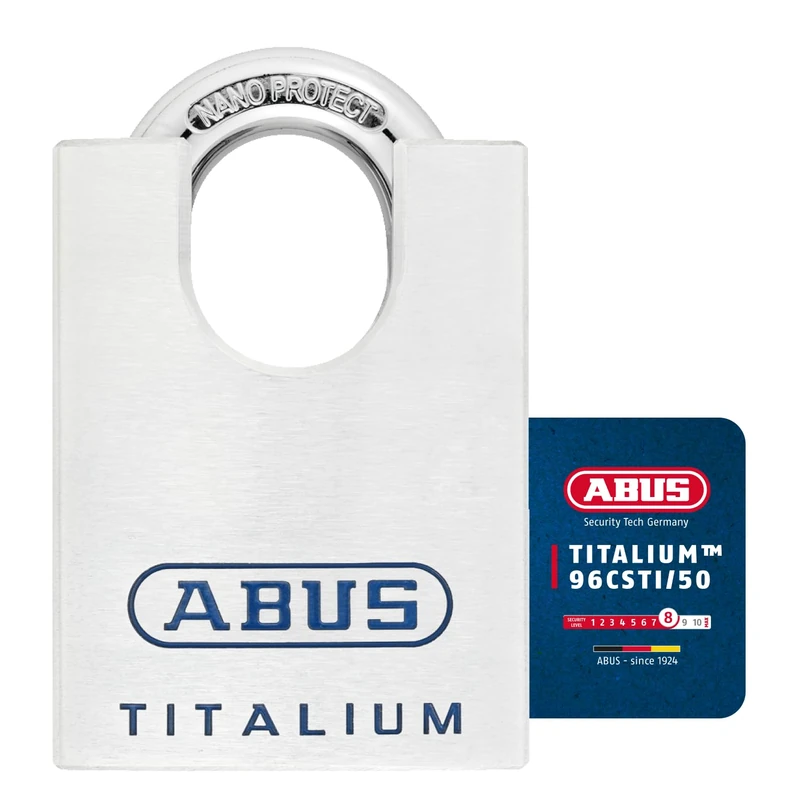 ABUS Titalium 96CSTI/50 gl.-7565 Padlock - Keyed Alike - Lightweight Lock Body Made of Solid Special Aluminium - Integrated Shackle Protection - ABUS Security Level 8 - Silver