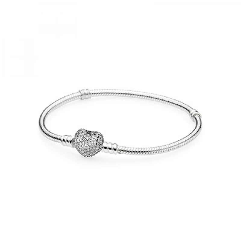 Pandora Icons Silver bracelet with heart-shaped clasp and cubic zirconia, 20