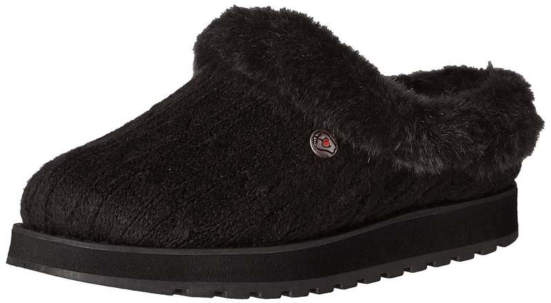 Skechers Women's Keepsakes ICE Angel Slipper, Black Cable Knit Sweater/Faux Fur Trim, 5.5 UK