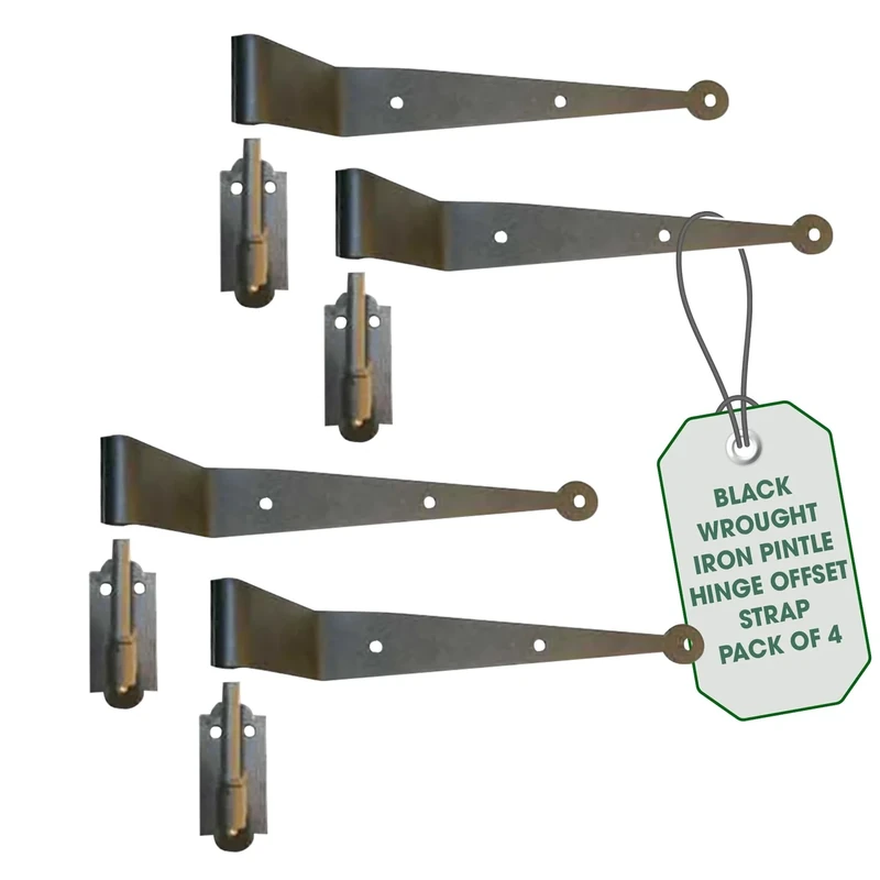 Strap Hinge Pintle Shutter Hinge Offset Wrought Iron 11-3/4 in. Set of 4