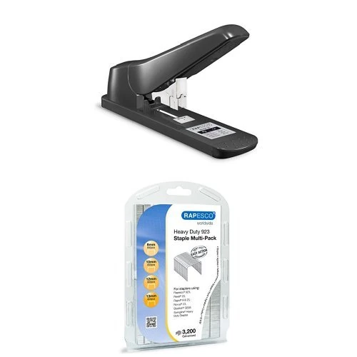 Rapesco AV-45 Heavy Duty Office Stapler + 923 Galvanised 8, 10, 12 and 13 mm Staples - Multi-Pack (3200 Units)
