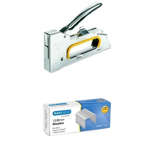 Rapid R23 Staple Gun - Chrome + Rapesco Galvanised Staples 13/8 mm - Box of 5,000