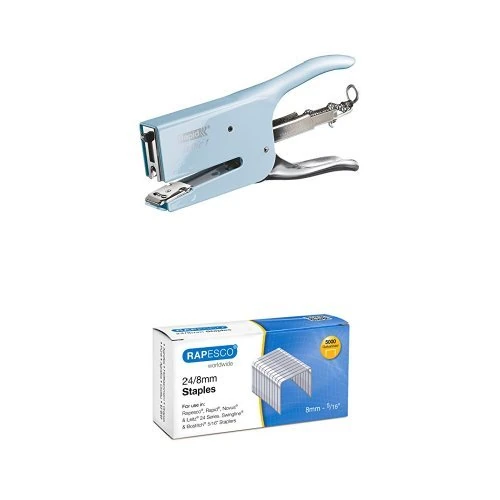 Rapid Retro Classic K1 Stapling Pliers for 24/6 and 24/8+ Staples - Fondant Blue + Rapesco Galvanised Staples 24/8 mm - Box of 5,000