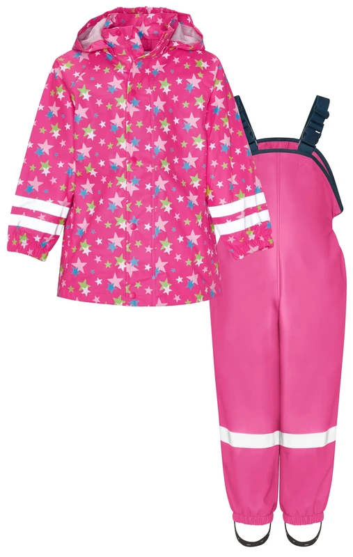 Playshoes Girl's Stars Allover Rain Set Raincoat, Pink, 128
