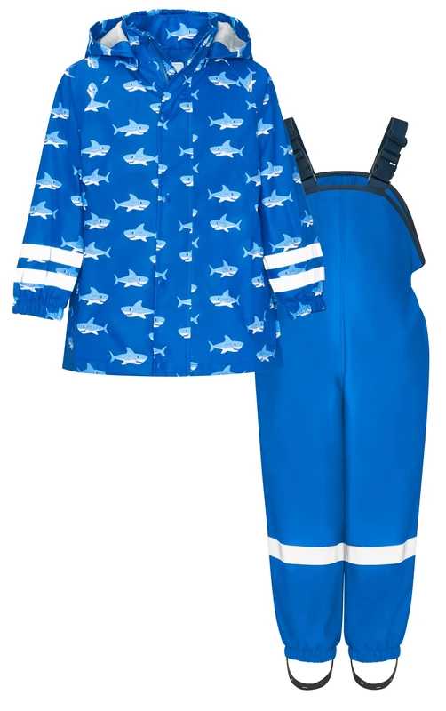Playshoes Boy's Regen-Set Hai Allover Raincoat, Blue, 2-3 Years (Size:98)