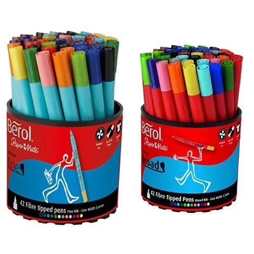 Berol Colour Fine Pen 0.6mm Nib - Assorted Colours (Pack of 42) and Berol Colour Broad Pen 1.1mm Nib - Assorted Colours (Pack of 42) - Image 1