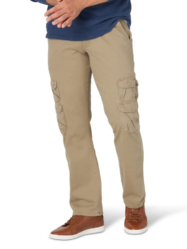 Wrangler Authentics Men's Premium Relaxed Fit Straight Leg Cargo Pant, British Khaki, 36W x 32L