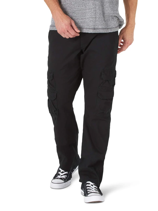 Wrangler Authentics Men's Premium Relaxed Fit Straight Leg Cargo Pant, Black, 32W x 32L