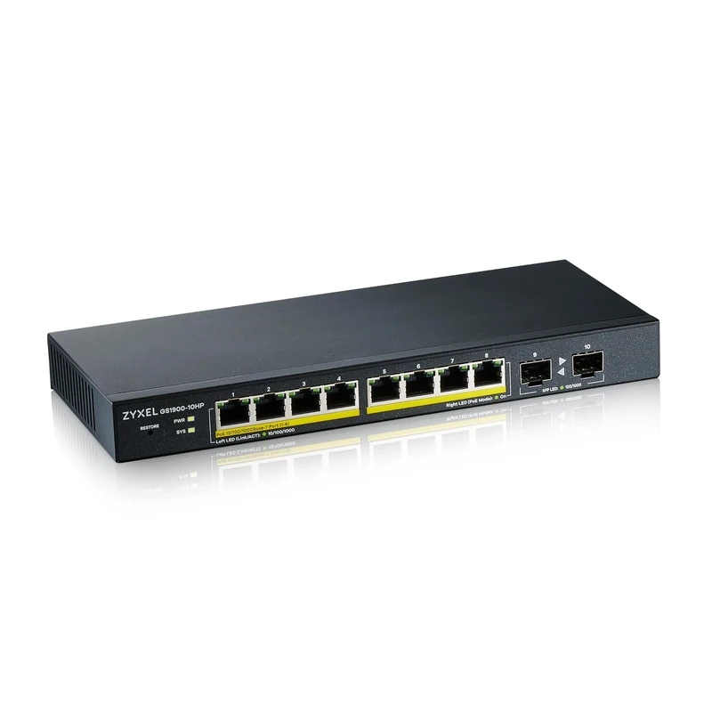 Zyxel 8-Port Gigabit PoE Switch | Smart managed | Desktop/Wallmount | Fanless | 8x PoE+ 77 Watt Budget | 2x SFP Ports | VLAN, IGMP, QoS | Network Ethernet Hub [GS1900-10HP]