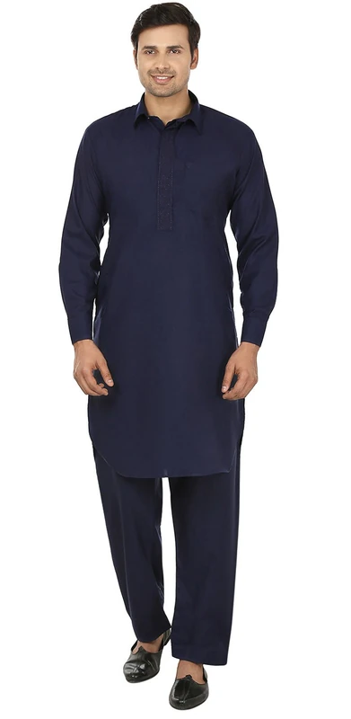 Maple Clothing Mens Pathani Kurta Salwar Set Indian Party Wear (Blue, M) - Image 1