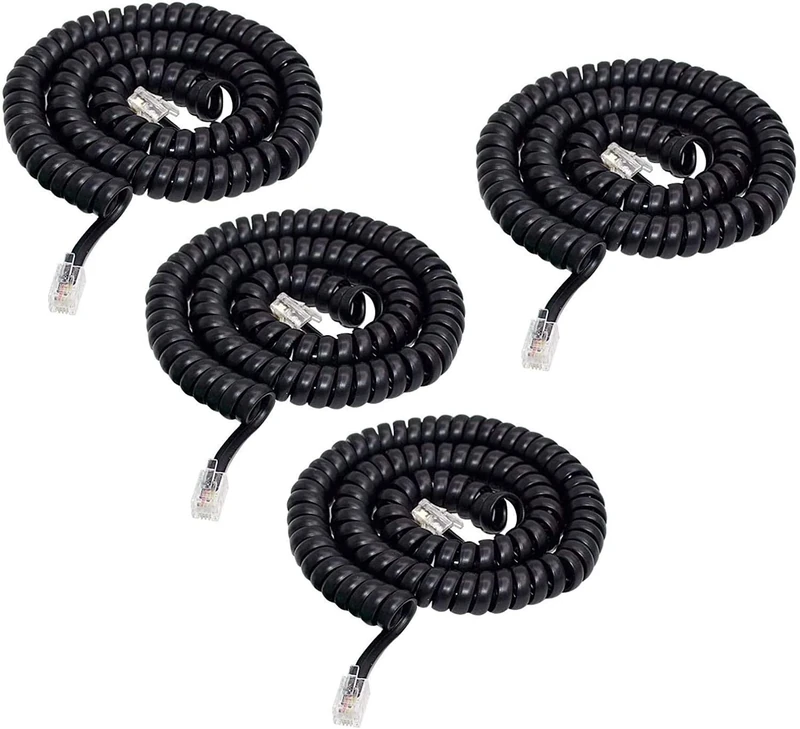 Telephone Cord Cable Line Wire,SHONCO 4 Pack 6Ft Modular Coiled Telephone Handset Cord (Black)