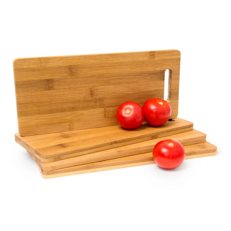 Relaxdays Cutting Board Bamboo With Handle: 1.5 x 35 x 15 cm also as Breakfast Or Serving Boards Set of 4 Wooden Chopping Kitchen Double-Sided Four Blade-Protective Boards, Natural Brown