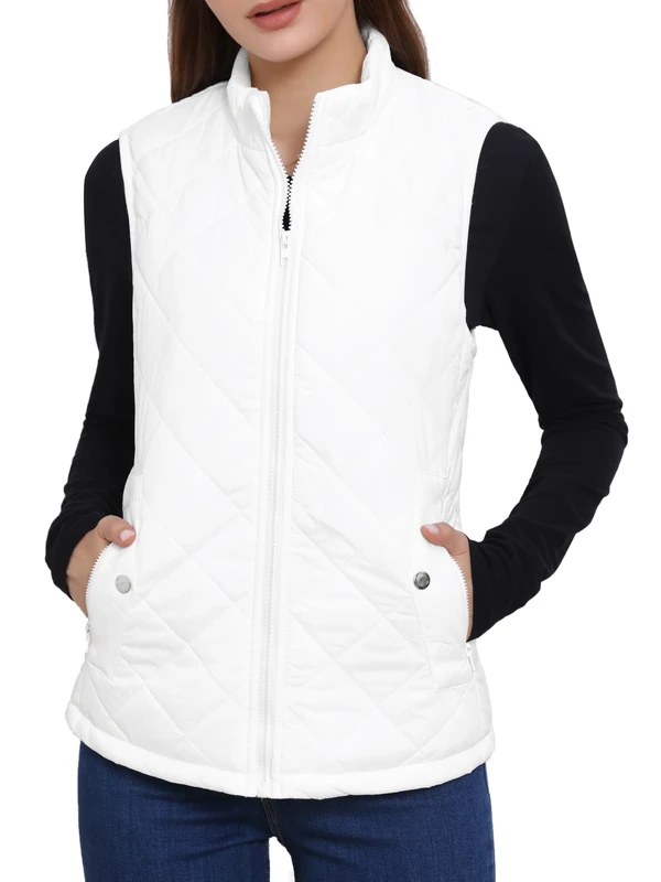 Allegra K Women's Body Warmer Stand Collar Lightweight Quilted Zip Jacket Gilet M