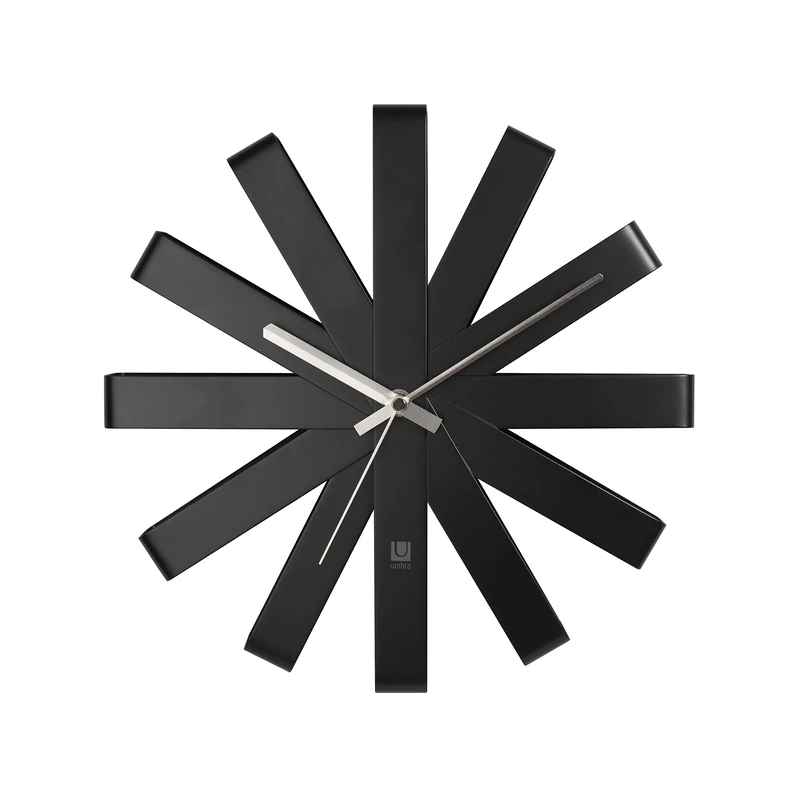 Umbra Ribbon Modern 12" Wall Clock, Silent Non Ticking Battery Operated Quartz Movement, Black