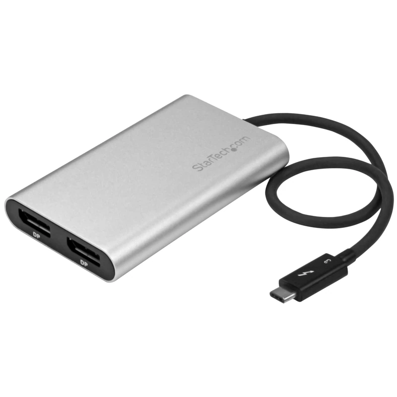 StarTech.com TB32DP2 Thunderbolt 3 to Dual DisplayPort Adapter - 4K 60Hz - Windows Only Compatible - Monitor Adapter - DP Adapter, Silver