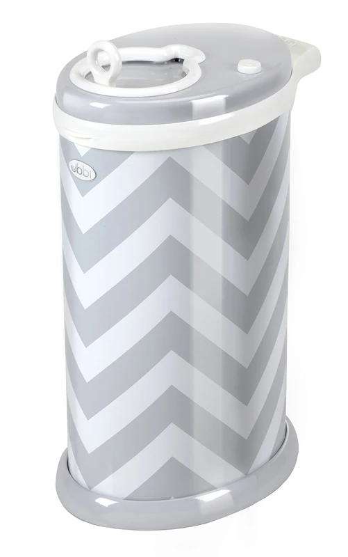 Ubbi Stainless Steel Nappy Bin, Odour Locking, No Special Bag Required, Award-Winning Diaper Pail, Cassette Free Disposal System, Grey Chevron