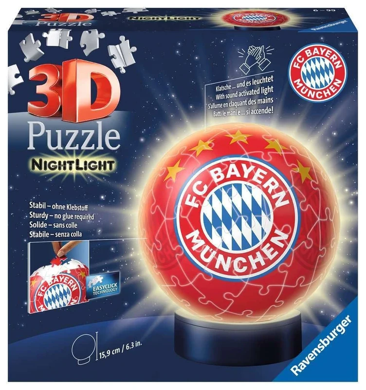 Ravensburger 12177 9 "Fc Bayern Munich" Puzzle 3D/Night Light (72-Piece): Erlebe Puzzeln in der 3. Dimension!