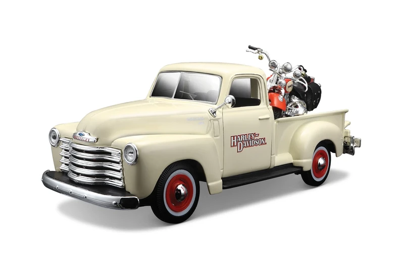 Tobar M32194 Maisto Harley Davidson/Chevrolet 3100 Pickup with FLSTS Heritage Springer Motorcycle Die Cast Vehicle, Black, Cream