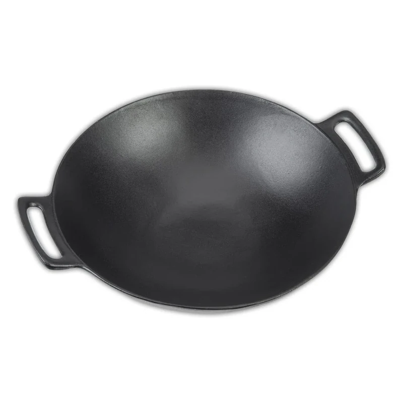 Landmann Barbecue wok, wok made of enamelled cast iron (diameter 36 cm), optimal heat distribution and heat retention, with flattened base, suitable for cooking grates, 38 x 46 x 13.5 cm