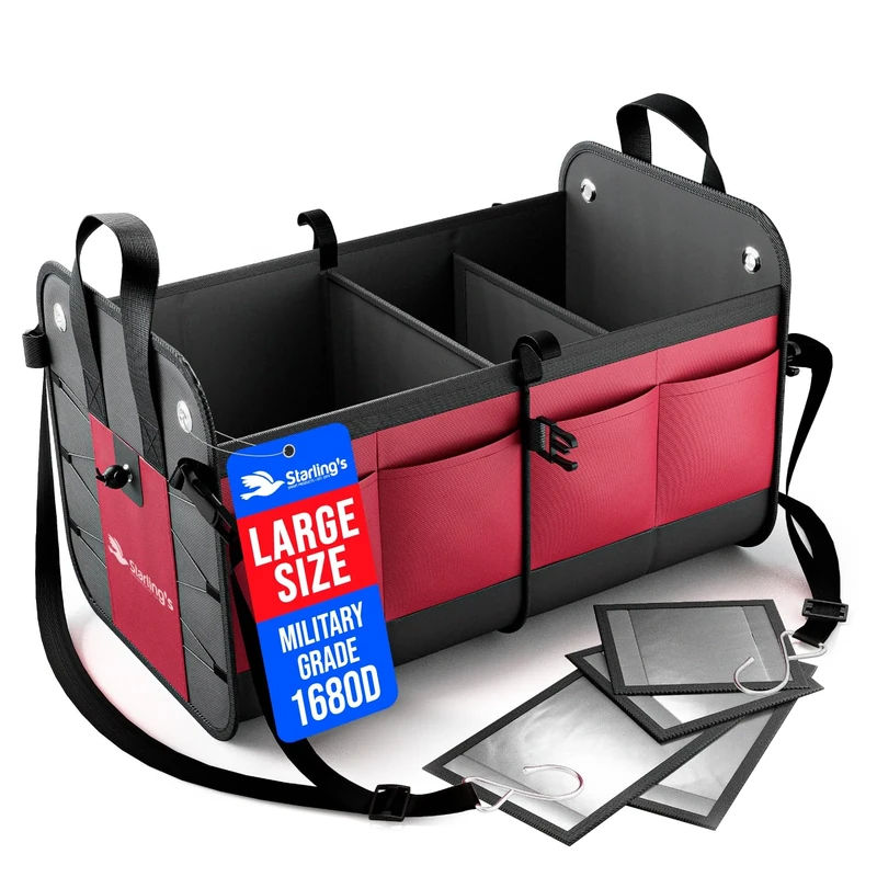 Starling's Car Boot Organiser Bags - Car Trunk Organiser Bordeaux: Tidy Organization, Super Strong&Durable, Collapsible, Storage Box For Auto, Truck, SUV - Adjustable Compartments, Antislip, Waterproof