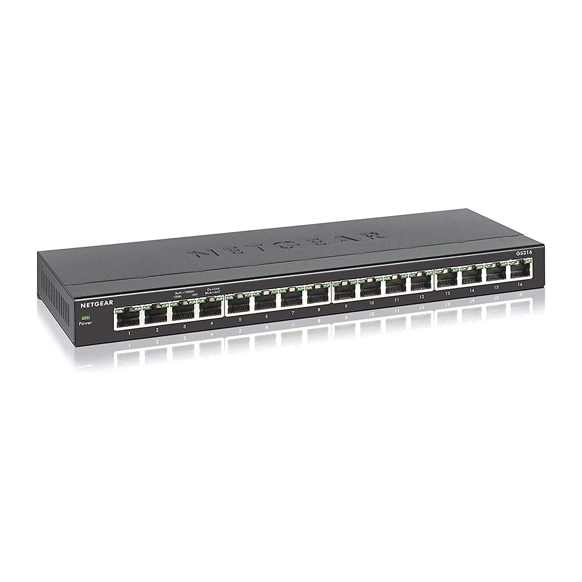 NETGEAR 16-Port Gigabit Ethernet Network Switch, Hub, Internet Splitter (GS316) - Desktop, Fanless Housing for Quiet Operation, Black